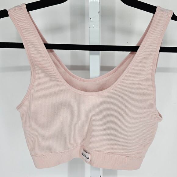Danskin Womens Sz M Medium Impact Sports Bra Ribbed Light Pink - Picture 1 of 3